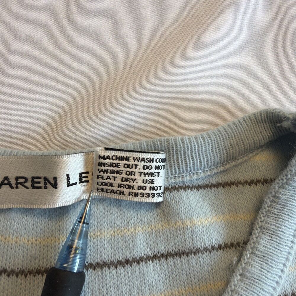 Vintage Karen Lessly Striped Knit Tank Top Sweater Vest Blue Brown M - Picture 5 of 7
